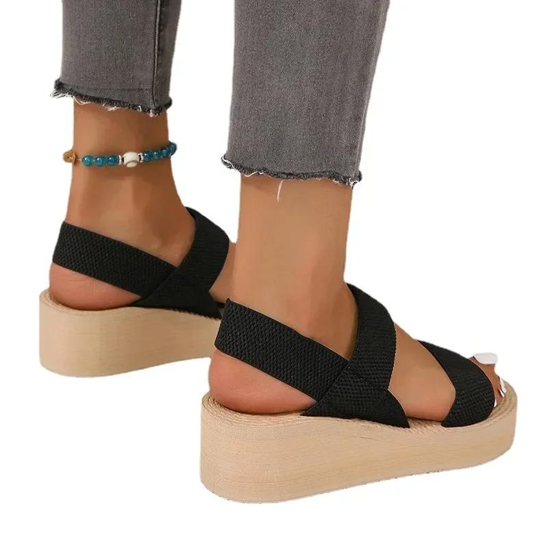 Fashion Wedge Shoes for Women 2025 New Summer Women's Sandals Lightweight and Comfortable Platform Sandals Simple Black Ladies Sandals