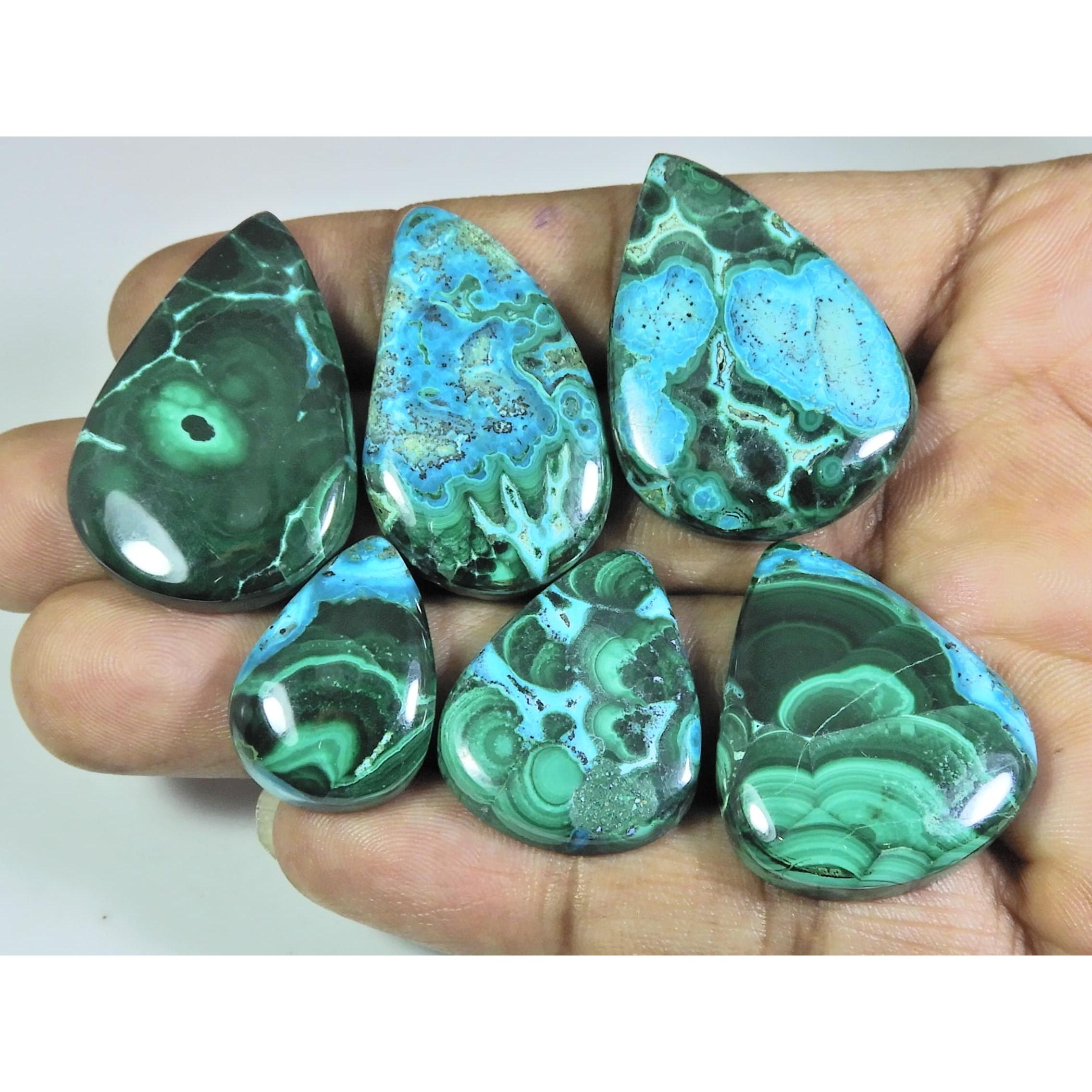 

16X22-23X36ММ Натуральная хризоколла Малахит Кабошон Груша Драгоценный камень 6 шт. Лот C-80