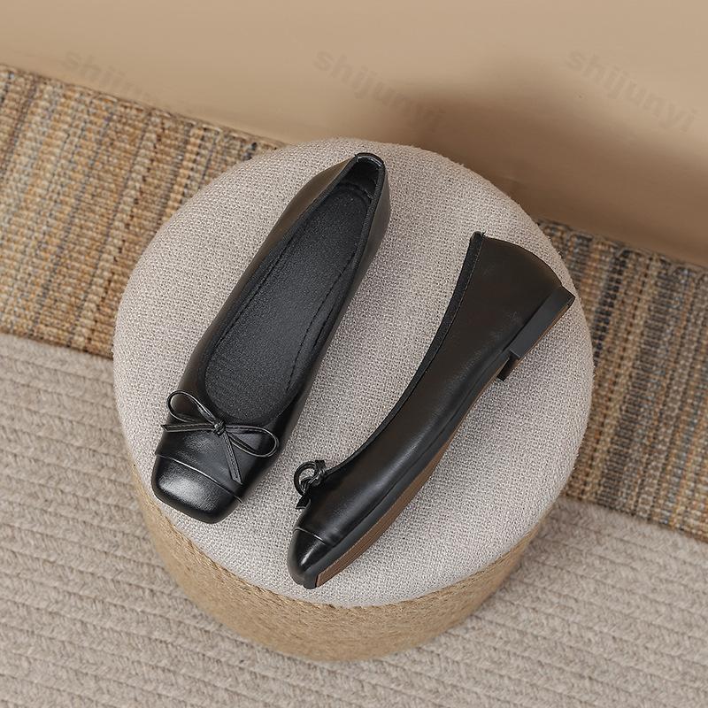 Fashion Women Square Toe Ballet Shoes 2025 New Autumn Fashion Bow Knot Soft Sole Casual Shoes Lightweight Comfortable Luxury Party Flats