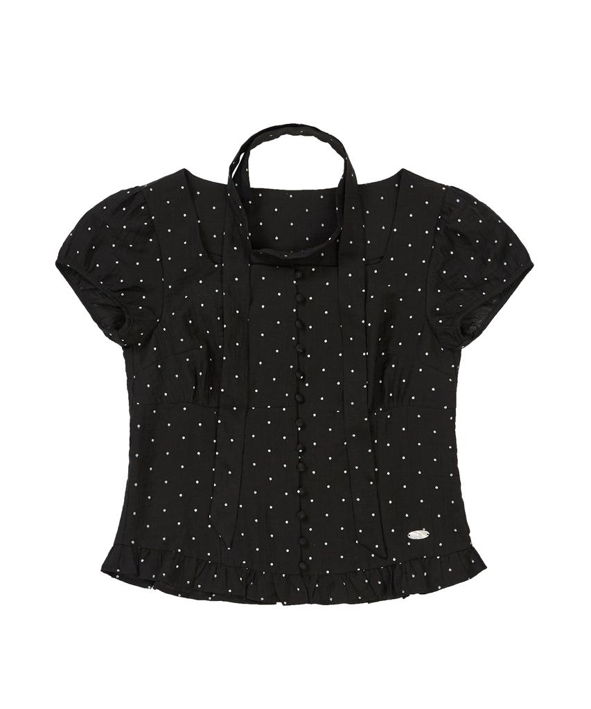 ILLIGO Ribbon Tie Square Neck Blouse Black Dot