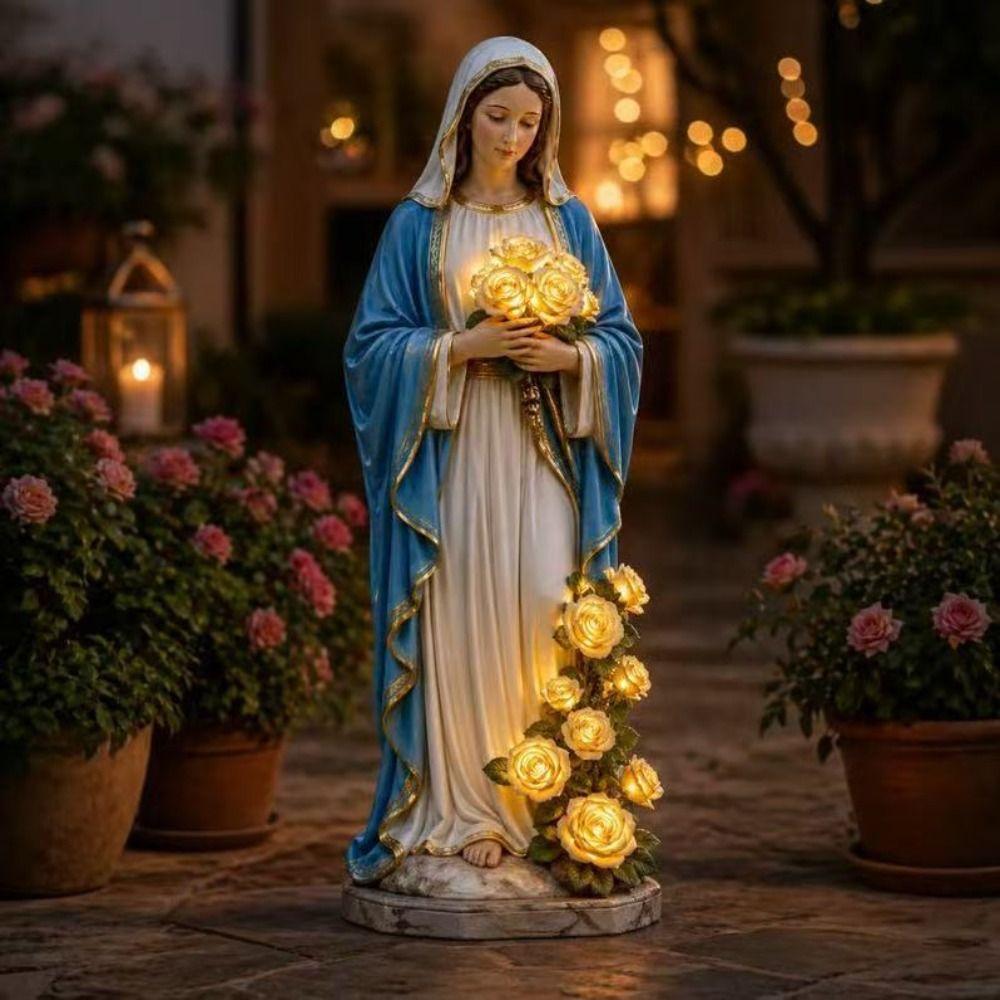Weatherproof Resin Virgin Mary Statue Battery Operated Garden Light  Catholic Garden Decor