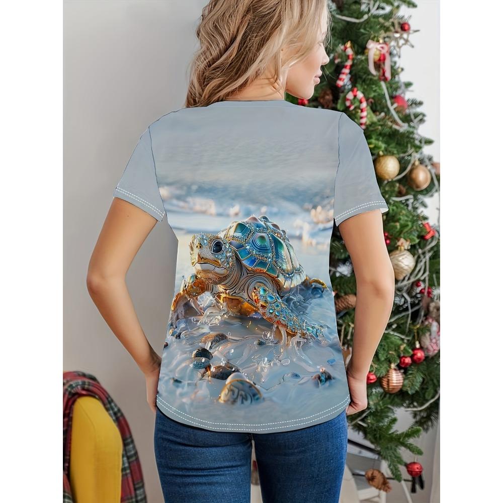 Women's Tee - Iridescent Sea Turtle Graphic, Shimmering Ocean Animal Design for Casual Daily Wear