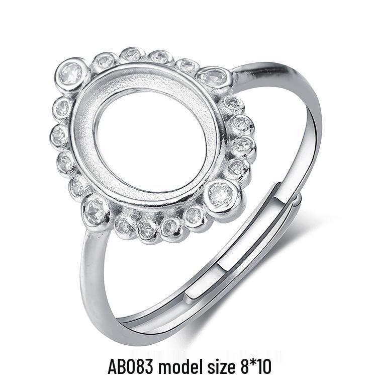 925 Silver Plated Open DIY Ring Base with Amber Gemstone for Women