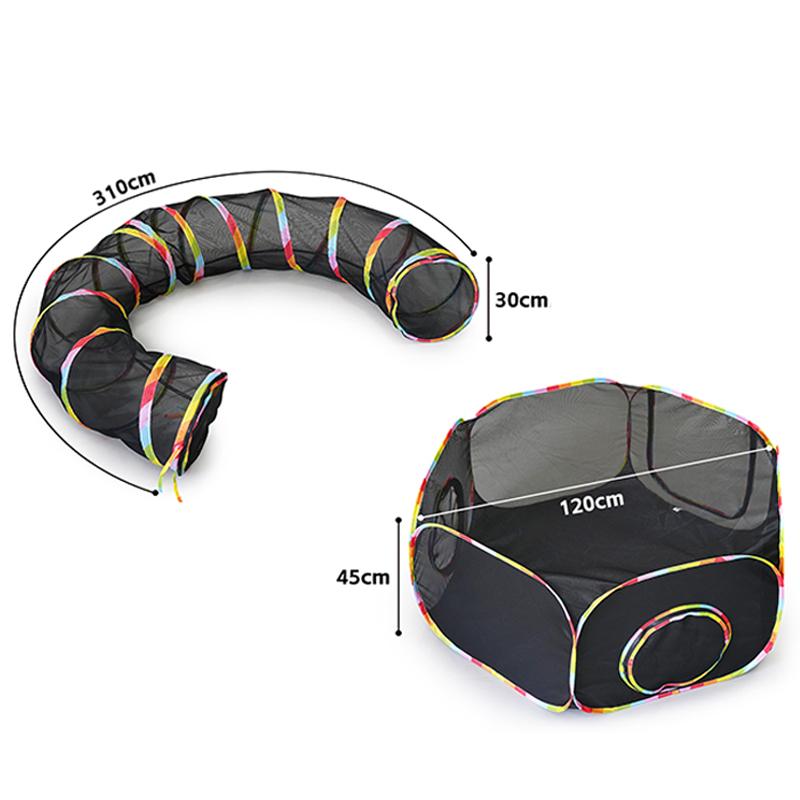 Outdoors Cat Enclosure Foldable Pet Playpen with Colorful Strips Portable Pets Playpen Tunnel for Indoor Dogs Cats &
