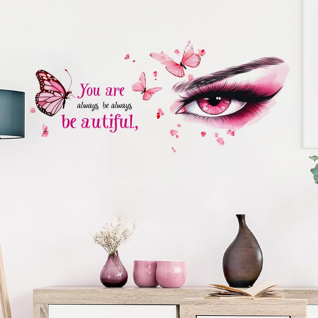 Purple Eyes Butterfly English Slogan Self Adhesive Wall Sticker for Living Room Background Decor