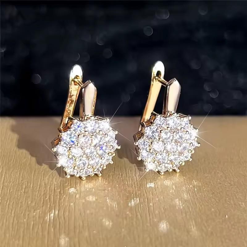 New Fashionable Copper Inlaid Zircon Earrings French Floral Women S Earrings U-Shaped Simple And Unique Ear Accessories золотой