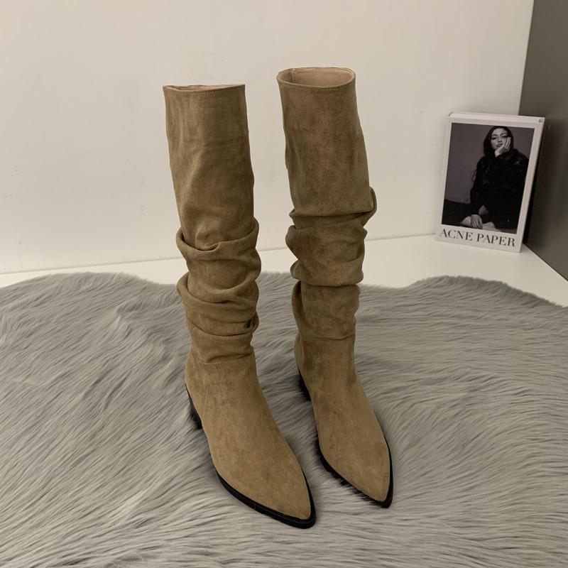 High Heel Pointed Skinny Suede Western Cowboy Boots Women's Boots New Autumn and Winter Pile Long Knight Boots
