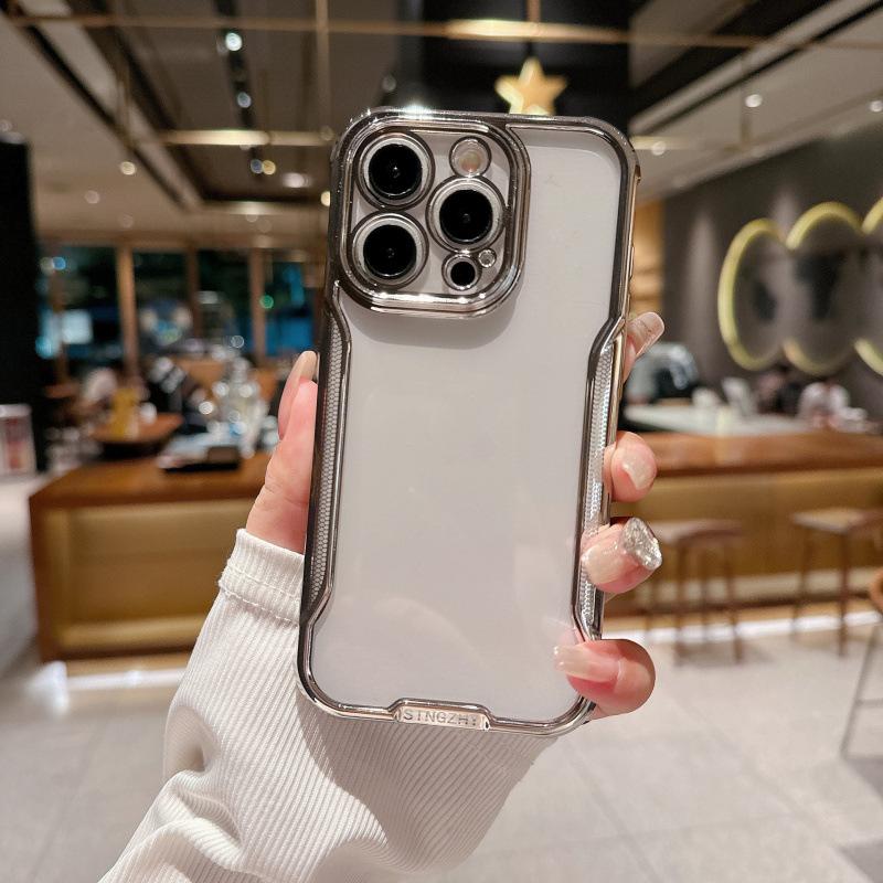 Applicable to iPhone16Promax electroplated blade mobile phone case 13 Apple 15 simple 12 four corners anti-drop transparent case