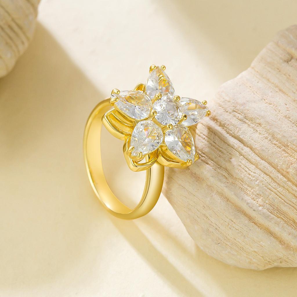 New Light Luxury Star Rotating Zircon Open Ring Copper Micro-inlaid Five-pointed Star Ring Female Design Sense