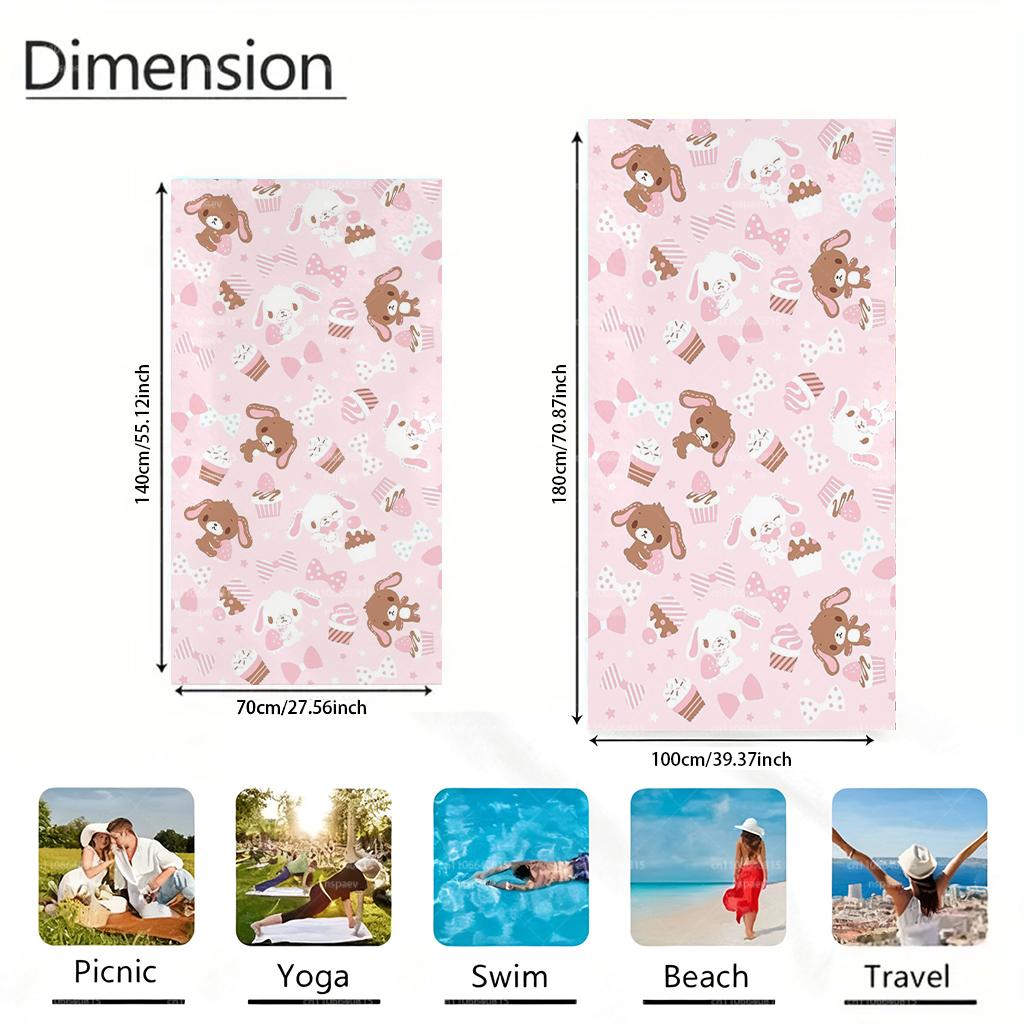 Cute Sweet Rabbit Pattern Beach Towel Microfiber Quick Dry Soft Absorbent Towel for Pool Travel Bathroom Yoga