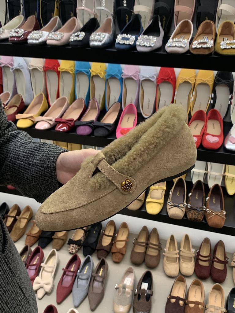 Retro round head plush shoes 2025 autumn and winter Mary Jane warm cotton shoes small leather shoes