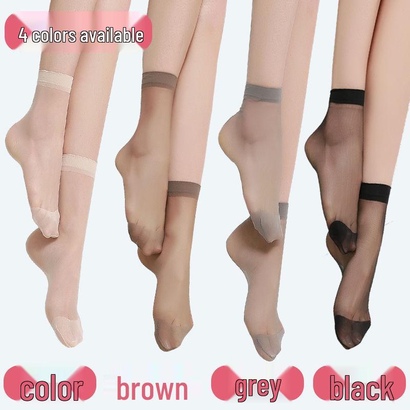Women s Summer Velvet Core-Spun Stockings: Steel Wire, Anti-Snag, Short, Little Pepper Design. Nude