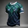 Men's Casual Raglan Sleeve Fashion Top Scottish Football Plaid Pattern Short Sleeve Crew Neck Shirt for Everyday Wear