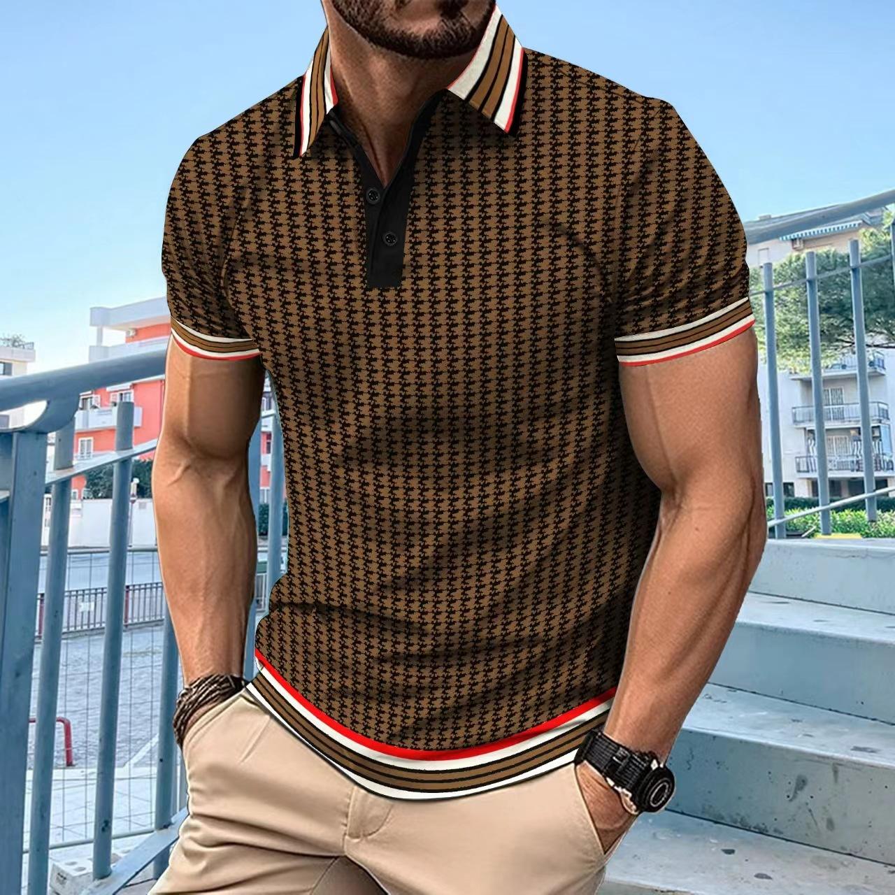 

New Men s POLO Shirt Thousand Bird Check Colourful Buttons Short-sleeved T-shirt Top Fashion Loose Tops S жёлтый