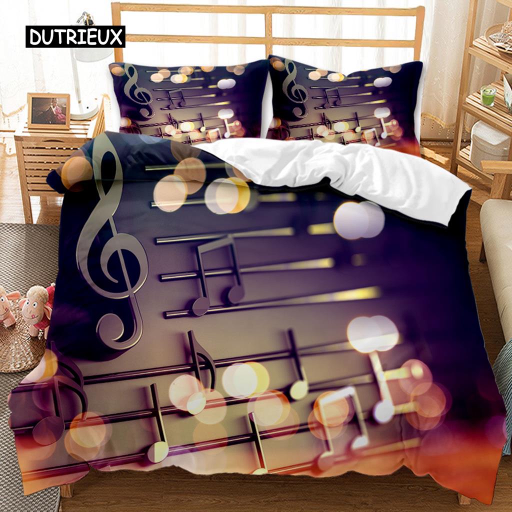 

Music Bed Cover Music with G-Clef Black Instrument Single Size Bed Linen Package Monochrome Creative Rhythmic Ornate Premium Polyester Qulit Cover EU single(135x200cm)