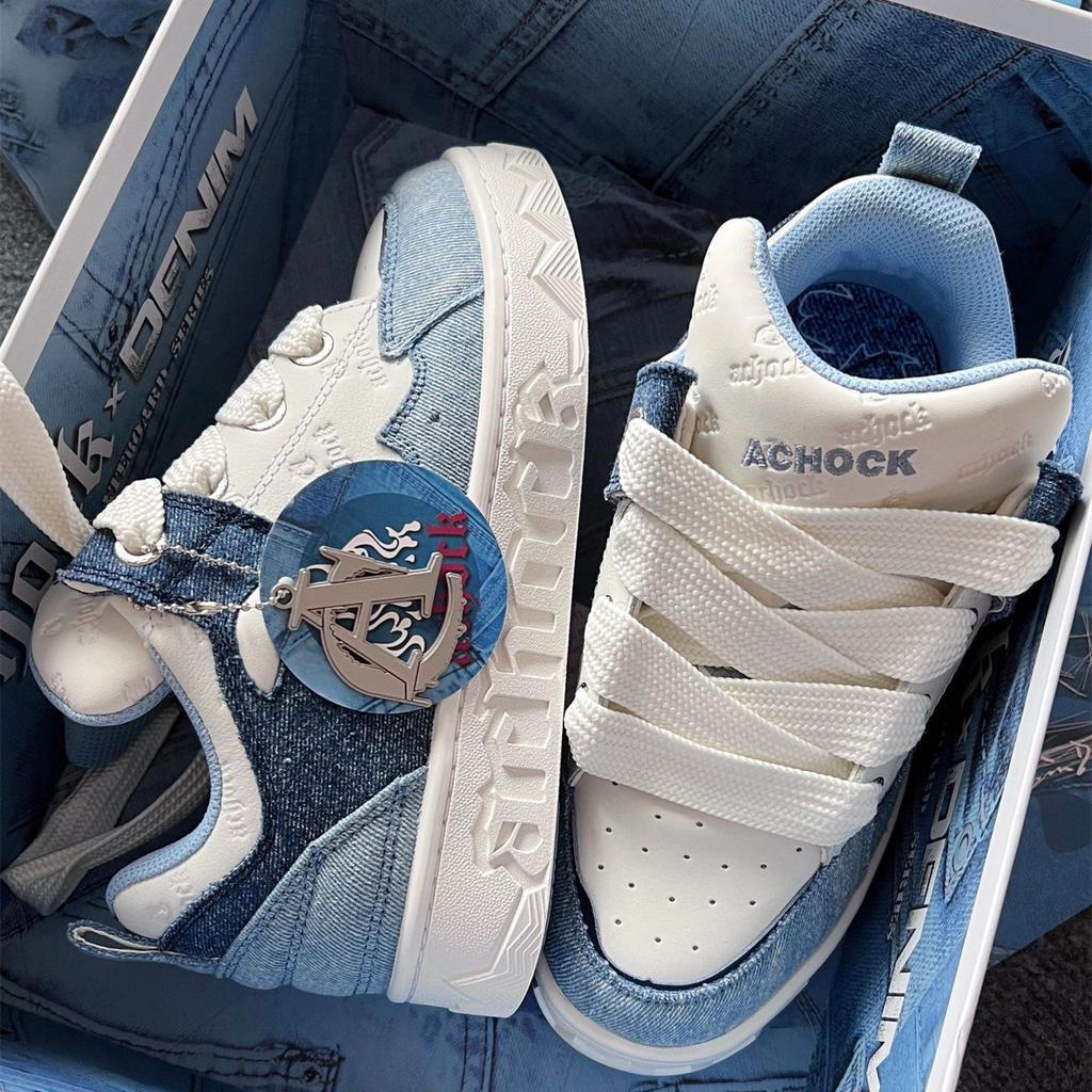 Fashion 2025 Spring New Thick-Soled All-Match Casual Sneakers Female Couple National Trend Niche Denim Blue Couple Bread Shoes Male