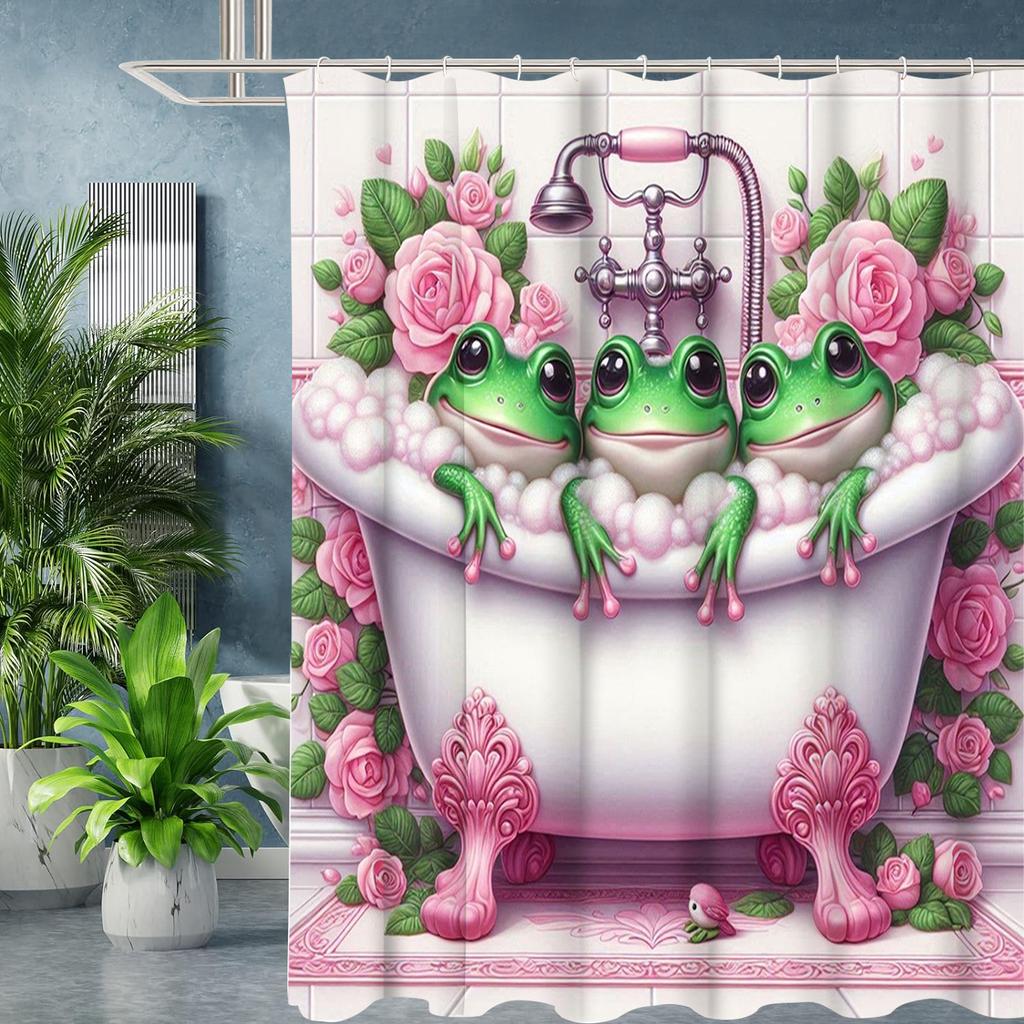 Grod- och lotusbadgardin Badrumsduschdraperi Vattentätt Med 12 krokar Heminredning Fri frakt