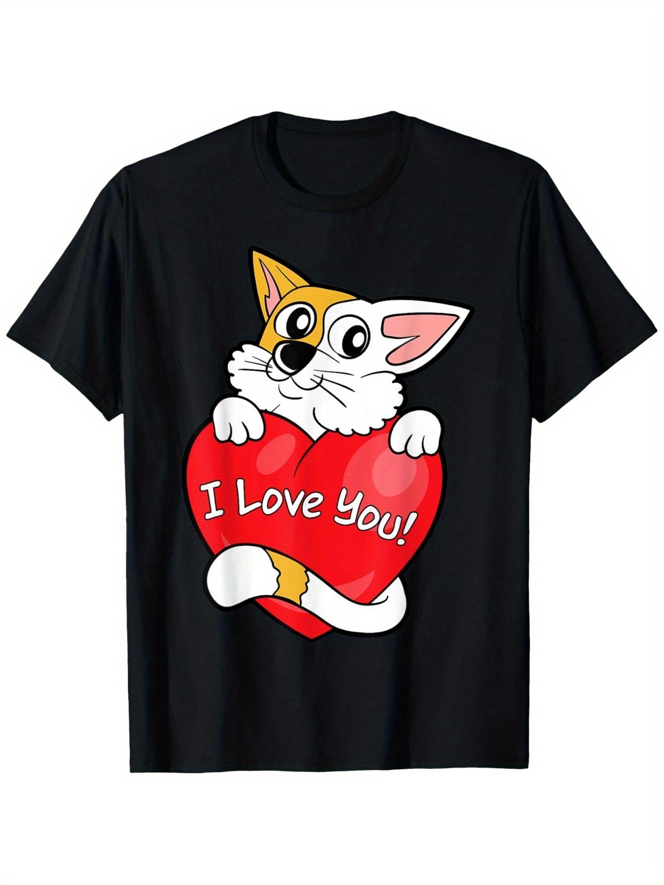 Men s Love Interest Cute Cat Heart Pattern T-shirt, The Fun  I Love You  Cat Heart Design with Paw Print Pattern - Romantic -... S разноцветный