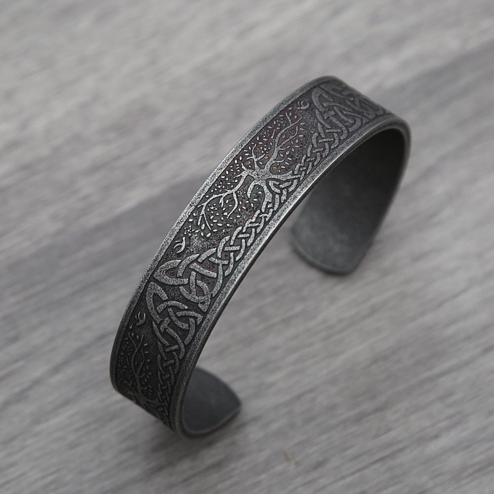 Punk Retro Nordic Viking Rune Bracelet for Men Women Stainless Steel Tree of Life Bracelet  Amulet Jewelry Gift