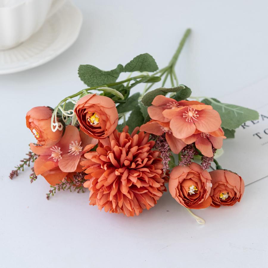 Artificial Hydrangea Flowers Scrapbooking Silk Tea Rose Buds Bouquet Vase Home Room Decor Wedding Diy Festival Garland Accessory