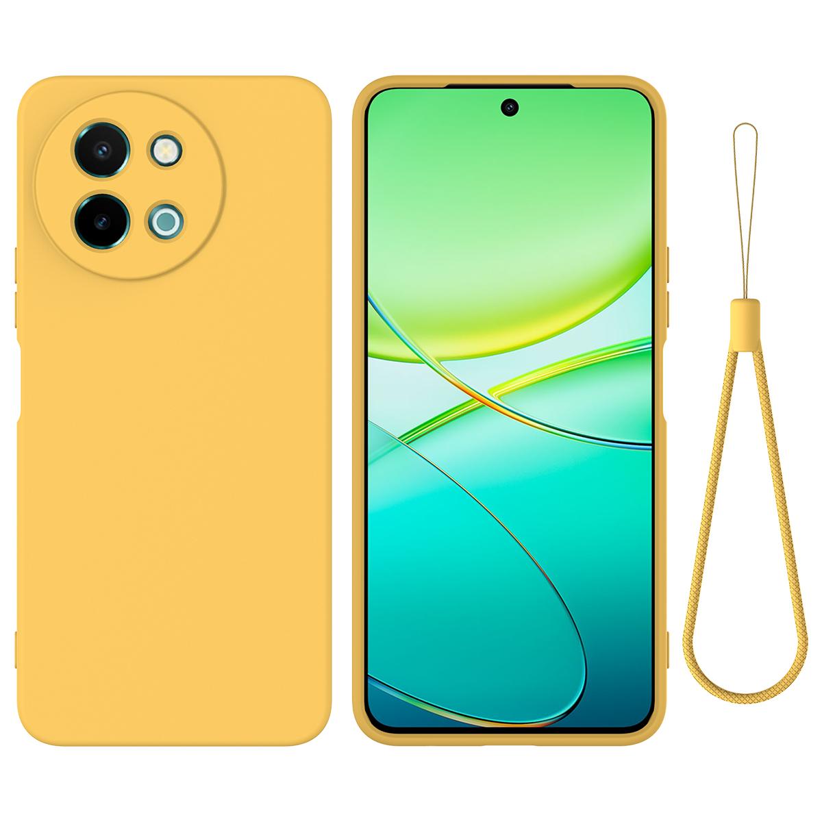 

For vivo Y38 5G Case Liquid Silicone Protective Phone Cover with Strap Yellow