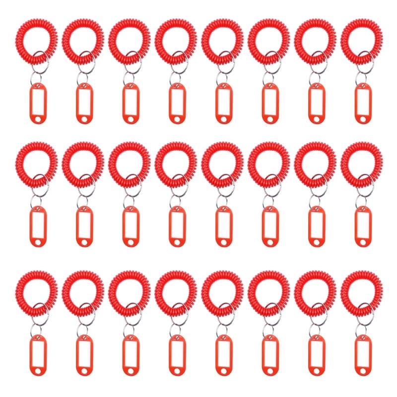 

24 шт. Універсальні брелоки-спіралі з етикетками Стильний пружинний браслет-брелок для офісу, спортзалу, басейну Еластичний браслет-прикраса на зап ястя червоний