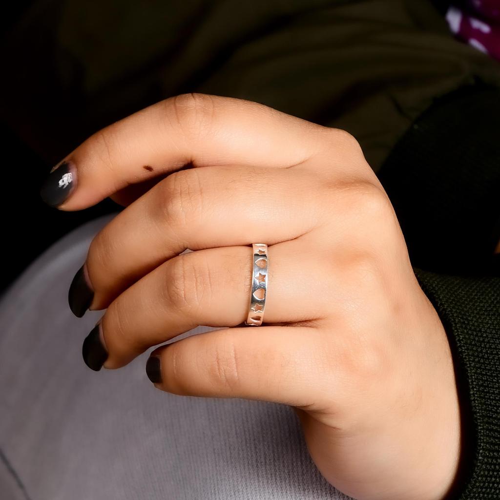 Heart Star Ring, Cutout Heart Star Band Ring, Minimalist Silver Band, Celestial Heart Ring, Dainty Everyday Ring, Gift for Her