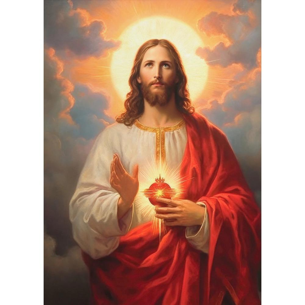 Vintage Sacred Heart of Jesus Holy Family Virgin Mary Religious Poster Canvas Painting Print Wall Art Pictures Home Decor