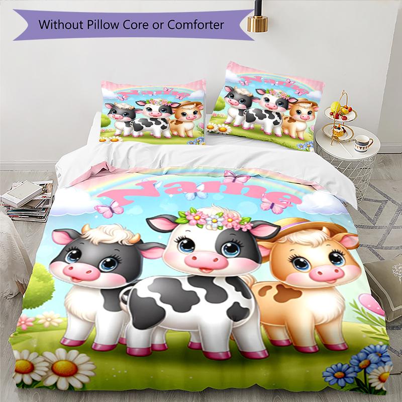 3pcs Custom Name Cow Bedding Set Duvet Cover Closure Includes 1 Duvet Cover & 2 Pillowcases, Soft and Comfortable for All Seasons.
