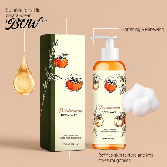 Reisegröße Körperwäsche Kaki-Waschung, 100 ml Sanftes Peeling-Duschgel mit frischem Tiefenreinigung-Fruchtduft, Milder täglicher Reiniger für