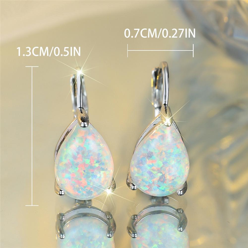 Female White Opal Water Drop Stone Hoop Earrings Vintage Fashion Gold Silver Color Wedding Jewelry For Women