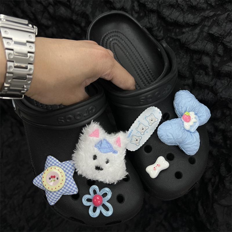 Blue Series, Bow Tie, Pentagram, Perforated Shoe Buckle, Cute Plush Dog Shoe Buckle, Shoe Flower, Summer New Accessories