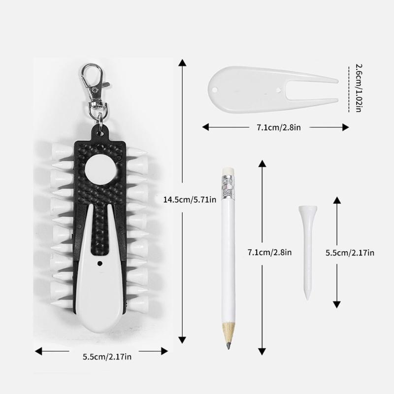 Outdoor Golfs Tees Holder Portable Golfs Tees Carriers Hanging Stand with 12pcs Tees, Green Fork, Pencil, GolfBall Marker