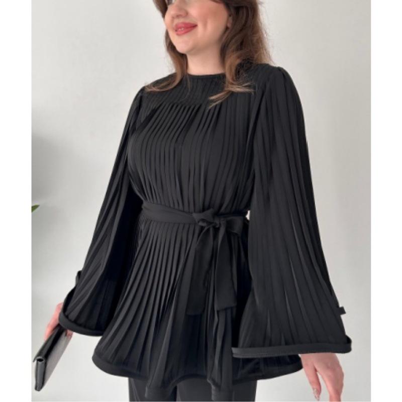 Nuovo Set Moda Donna 2024: Top Pieghettato con Lacci e Pantaloni a Gamba Larga