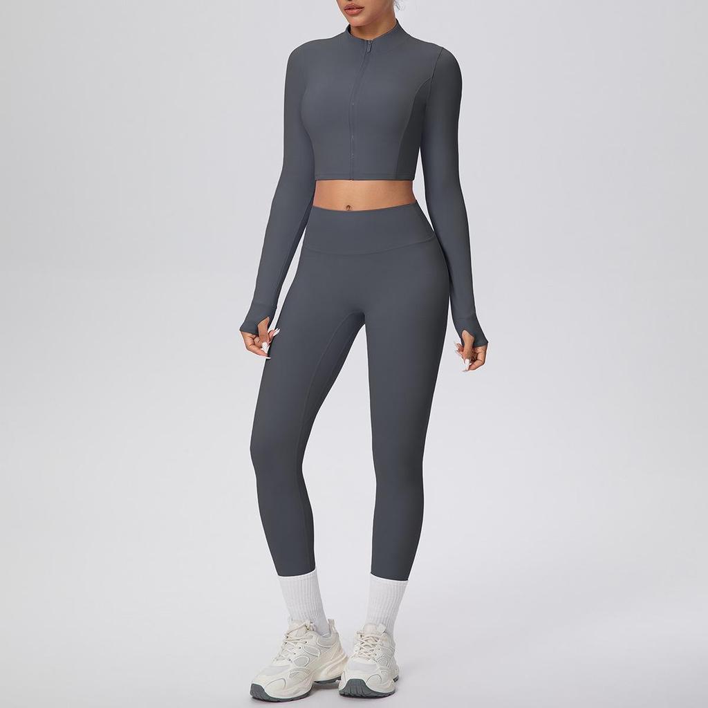 Casual Zipper Jacket & High-Waisted Butt-Lifting Yoga Pants Set