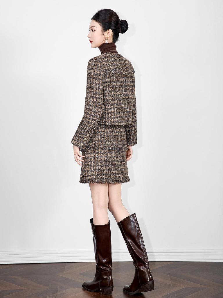 Nanyou Elegant Tweed Wool Jacket & Skirt Set