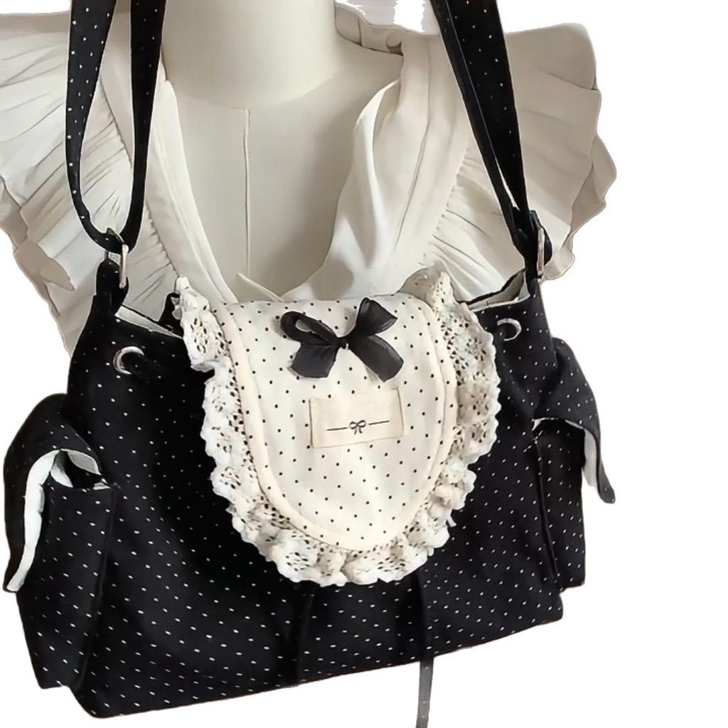 Fashion Versatile Cute Polka Dot Girl Heart Lace Flip Small Backpack Korean Large Capacity Light Commuter Backpack Female
