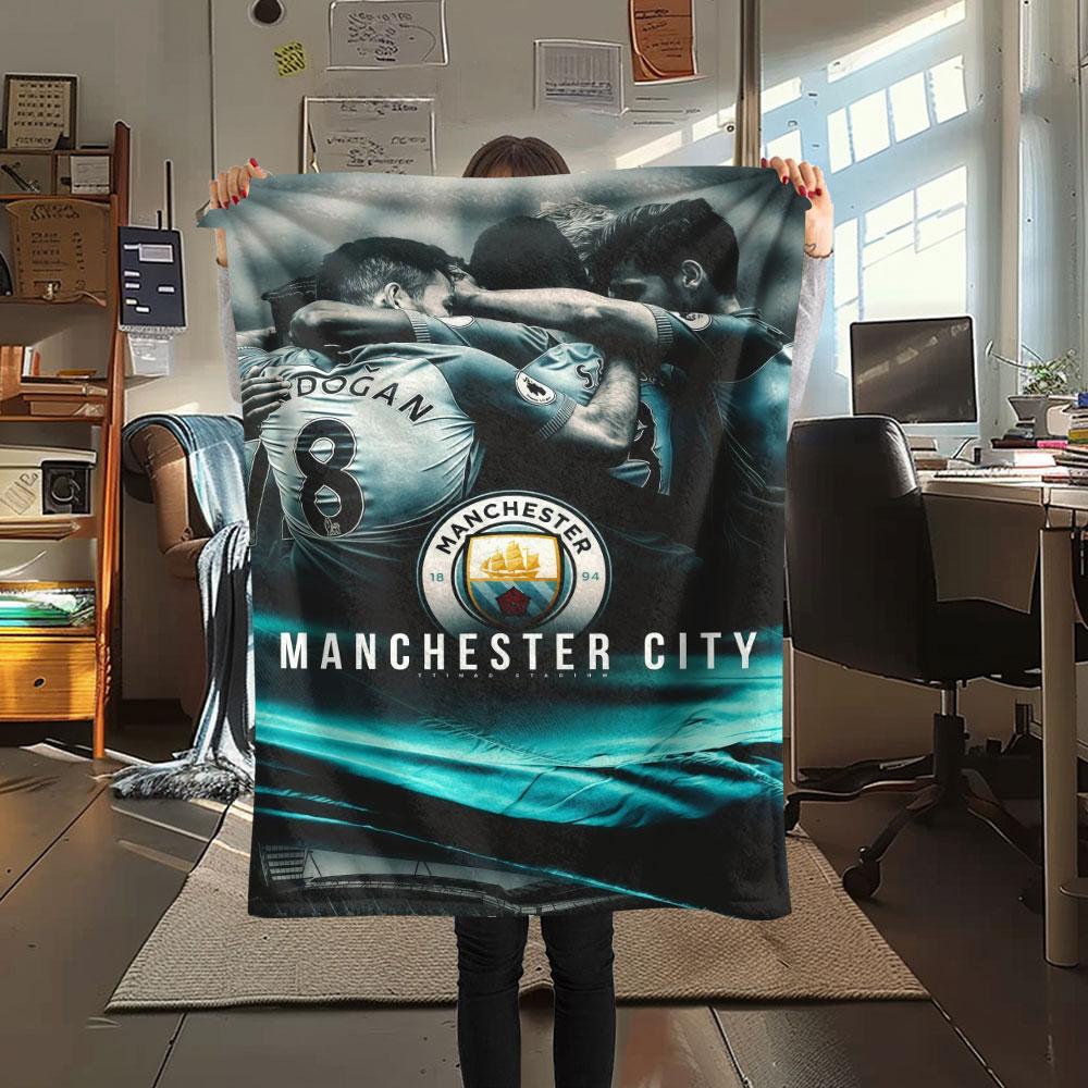 Man City Printed Flannel Blanket, soft throw for bedroom sofa, washable, fan merchandise, great gift.