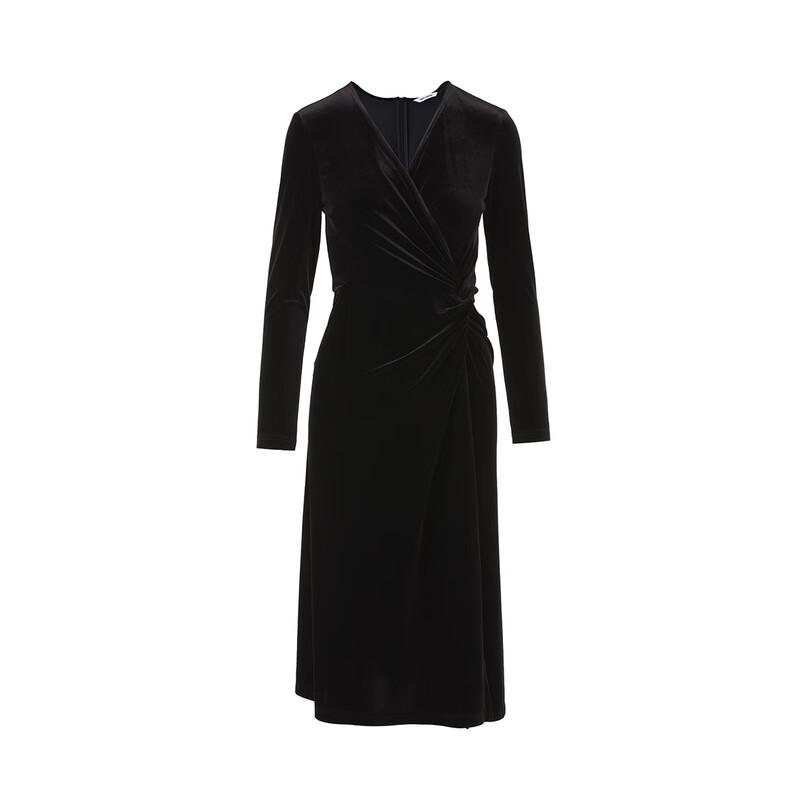 Women's French Style V-Neck Velvet Long Dress
