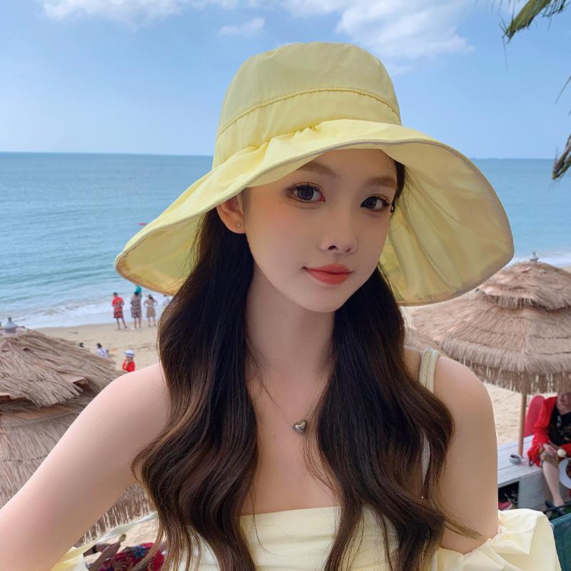 

Весна и осень новая шляпа женская простая универсальная цветная клеевая солнцезащитная козырек летняя большая кромка от солнца складная шляпа шляпа-ведро One Size