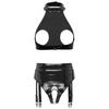 Womens Patent Leather Halter Open Bust Backless Crop Top Garter Underwear Set