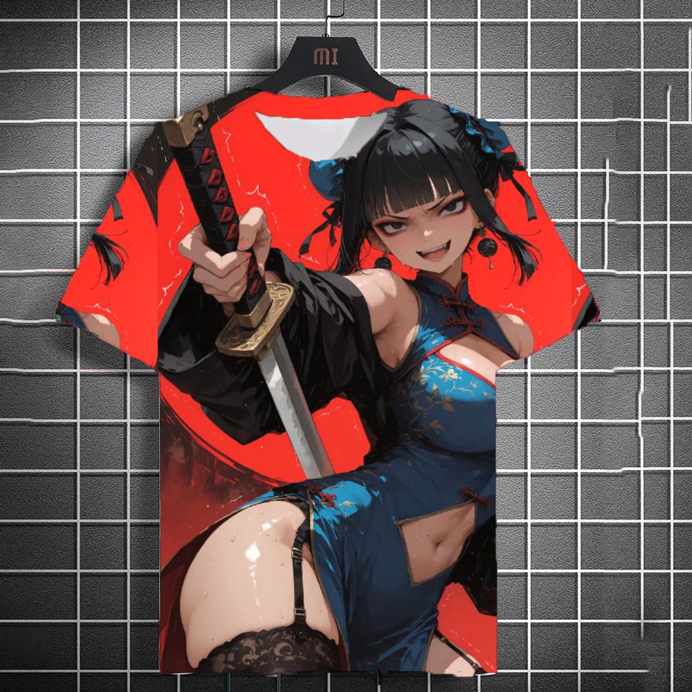 New Men's Samurai Katana Tattoo Girl T-Shirt Street 3D Print Tee Summer Women Short Sleeve Top
