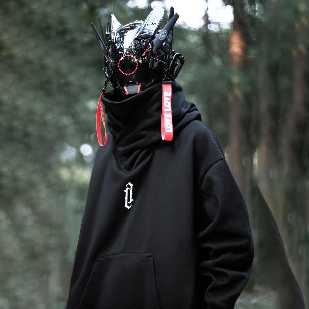 

Мужская модная толстовка с высоким воротником и капюшоном для осени/зимы - Стильная, свободного кроя, уличная одежда, темные топы 3XL чёрный