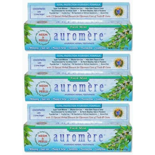 

Set of 3 Auromere Ayurvedic Herbal Toothpaste, Fresh Mint, 117g, Shipped Directly from Overseas