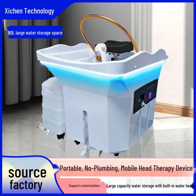 Portable Shampoo Basin with No Plumbing, Water Circulation, Constant Temperature, Top & Bottom Inlet for Salon Head Therapy