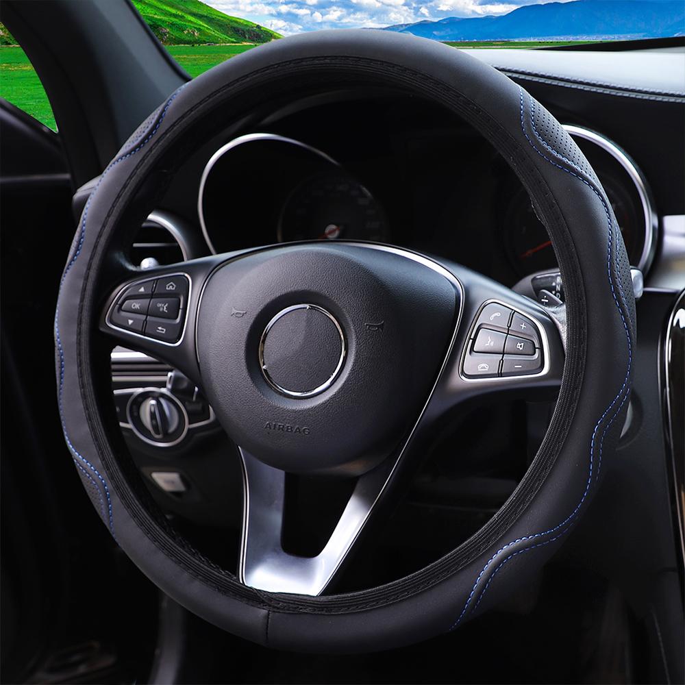 1 Stereo Embossed Massage Hand Type Leather Automotive Supplies Without Inner Ring Steering Wheel Cover Fits 14.5-15 Inches