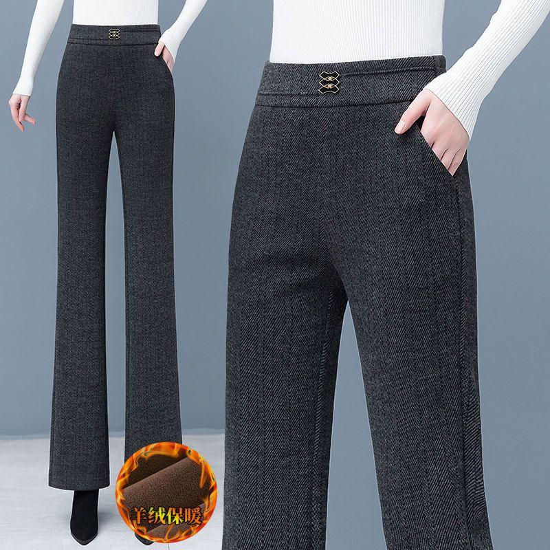 

Women s Dark Gray Herringbone Flared Pants Cashmere Lined Warm Winter Trousers L сірий колір