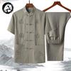 Men's Spring/Summer Tang Suit - Chinese Style Grandpa Shirt for Middle-Aged & Elderly, Thin Hanfu Dad Set