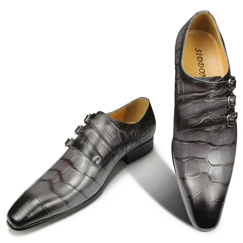 Fashion Men's Shoe Fashion Crocodile Printed For Office Wedding Party Handmade by Top Layer Cowhide Leather Comfortable Monk Style Shoes