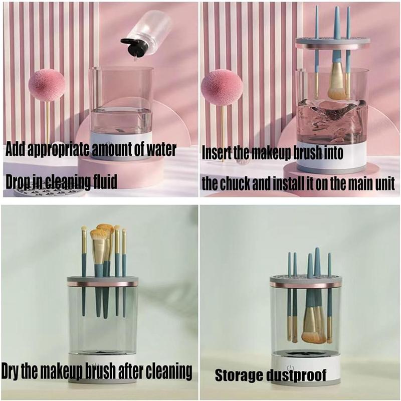 

White Makeup Brush Cleaner Electric Automatic Spinning Makeup Brush Cleaner Fit For All Makeup Brush білий
